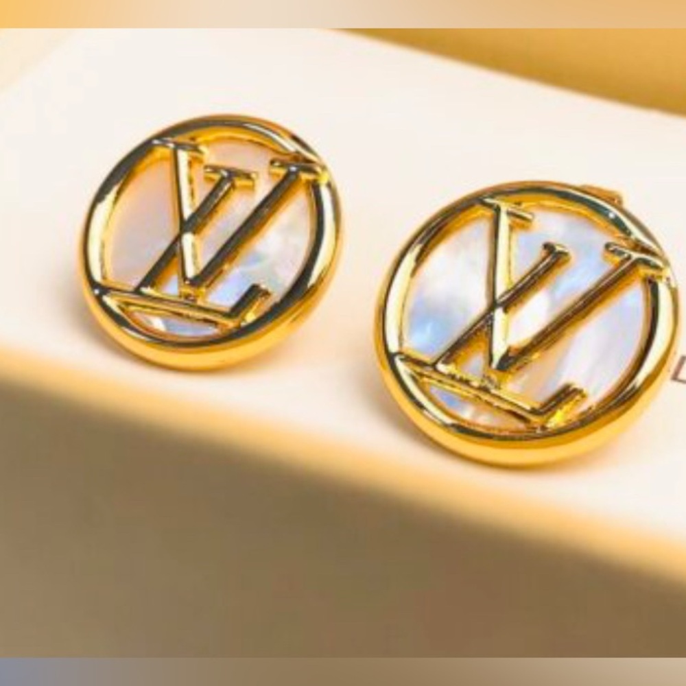 Gold Oversized Logo Stud Earrings